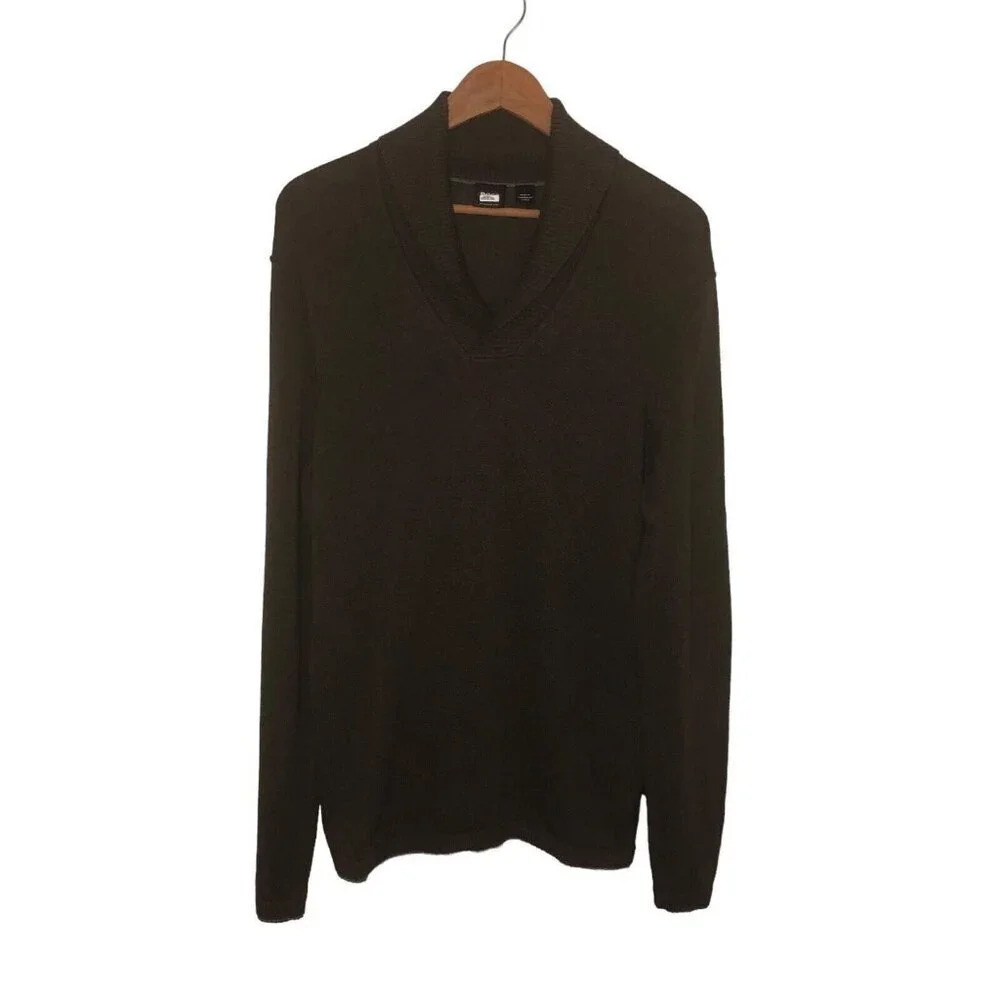 BOSS Hugo Boss Sz M Men's Regular Fit Olive Green Shawl Collar Pullover Sweater